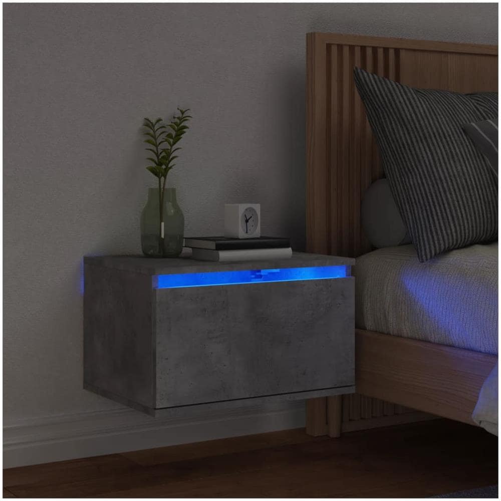 Comodino A Parete Con Luci Led Grigio Cemento - Foto 1