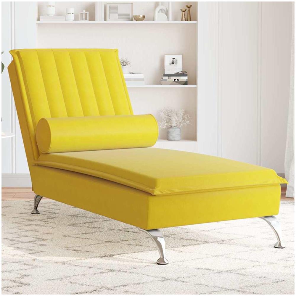 Chaise Longue Massaggi con Cuscino a Rullo Giallo in Velluto - Foto 2