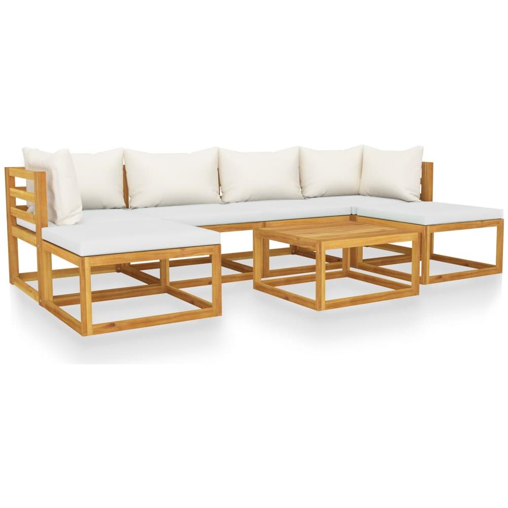 Set Divani Da Giardino 7 Pz Con Cuscini Crema In Legno Acacia - Foto 1
