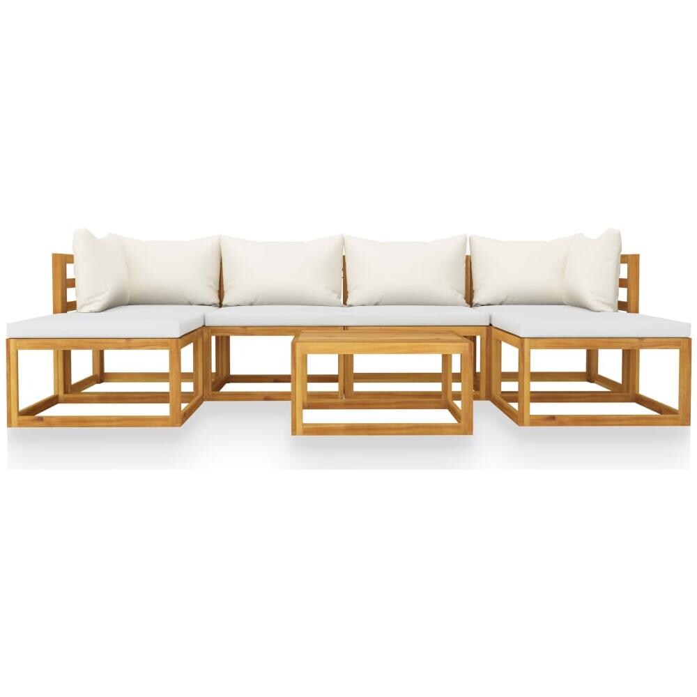 Set Divani Da Giardino 7 Pz Con Cuscini Crema In Legno Acacia - Foto 2