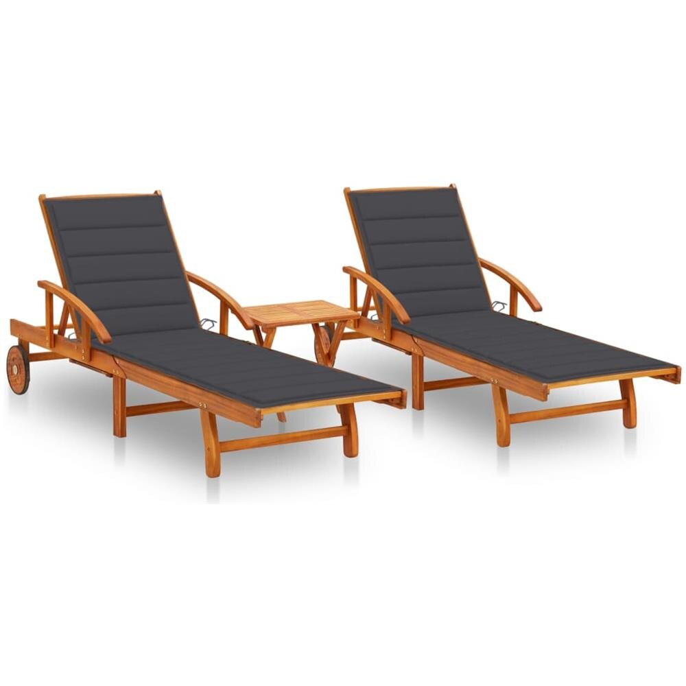 Lettino Prendisole 2pz con Tavolo e Cuscini Massello d'Acacia - Foto 1