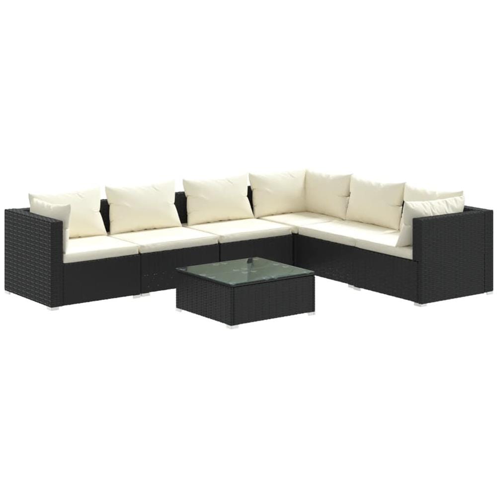 Set Salotto Da Giardino 7 Pz Con Cuscini In Polyrattan Nero - Foto 2