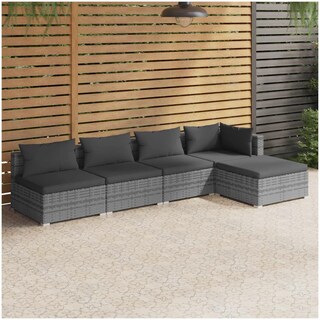 VidaXL Set Divano Da Giardino 3 Posti In Polyrattan Grigio | 6 Pezzi Con Cuscini E Gambe In Eucalipto