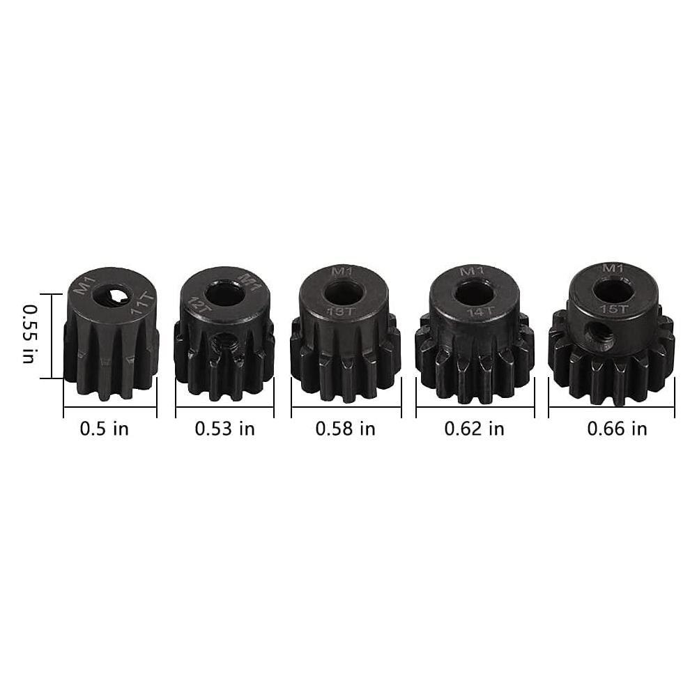 5 Pezzi Pignoni 11t 12t 13t 14t 15t M1 5mm Shaft Gear Module Pinion Per Motore Brushless 1:8 1/8 Rc Monster / buggy / camion - Foto 2