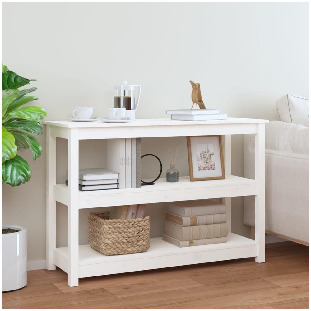 Tavolo Consolle Bianco 110x40x74 Cm In Legno Massello Di Pino - Foto 1