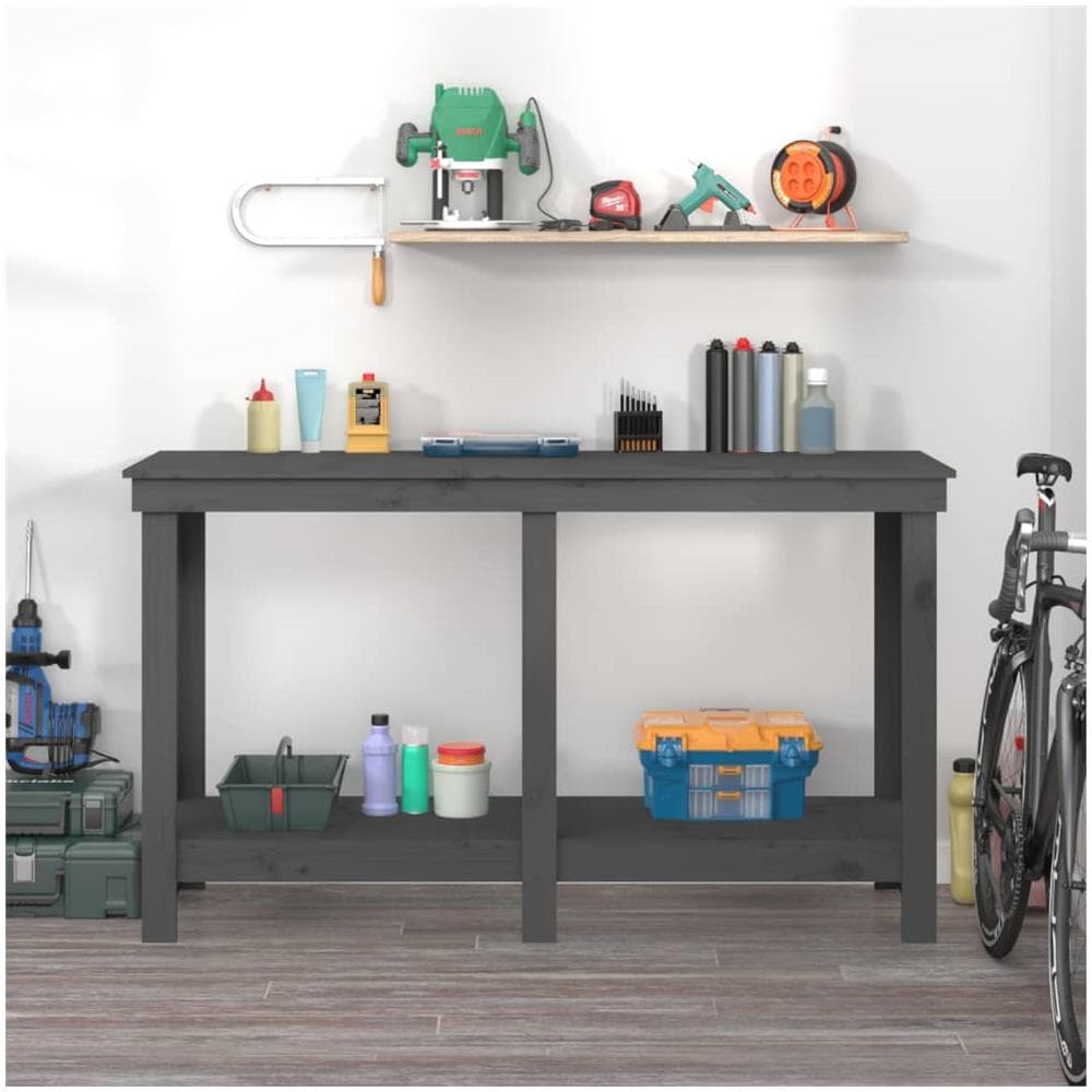 Banco Da Lavoro Grigio 140x50x80 Cm In Legno Massello Di Pino - Foto 3