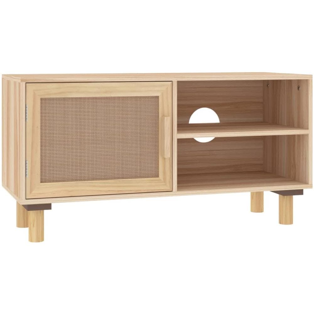 Mobile Tv Marrone 80x30x40 Cm Massello Pino E Rattan Naturale - Foto 2