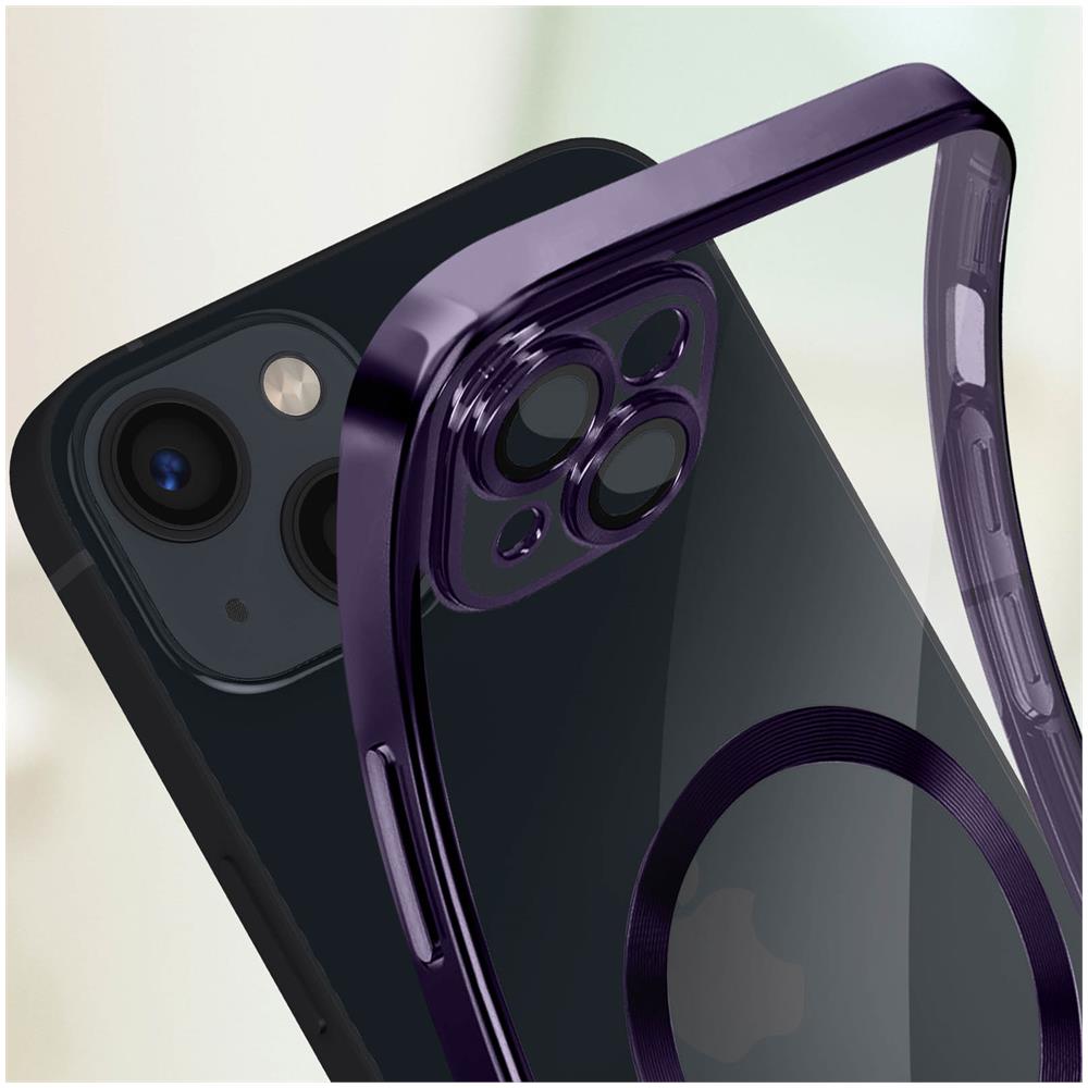 Cover Magsafe Per Iphone 13 Silicone Protezione Fotocamera Bordo Cromato Viola - Foto 2