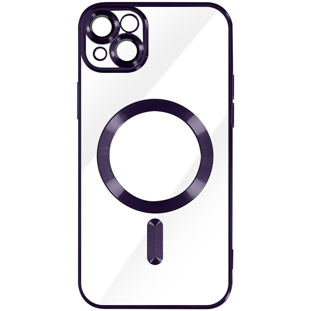 Cover Magsafe Per Iphone 13 Silicone Protezione Fotocamera Bordo Cromato Viola - Foto 1