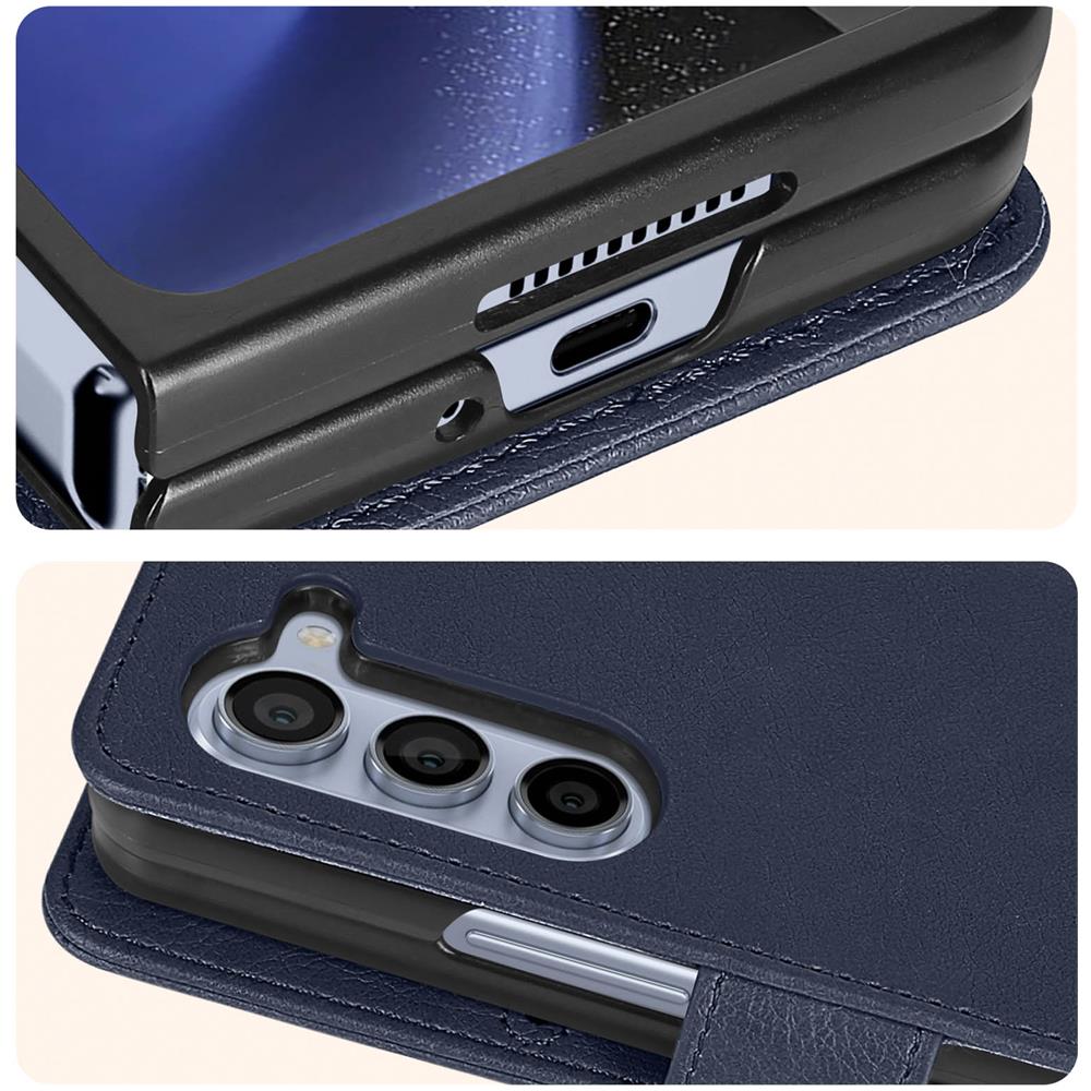 Cover Per Samsung Z Fold5 Portacarte E Linguetta Magnetica Chesterfield Blu - Foto 5