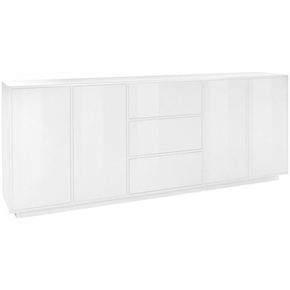 Credenza Vito, Madia Da Cucina A 4 Ante E 3 Cassetti, Buffet Da Soggiorno, 100% Made In Italy, Cm 220x41h86, Bianco Lucido - Foto 2