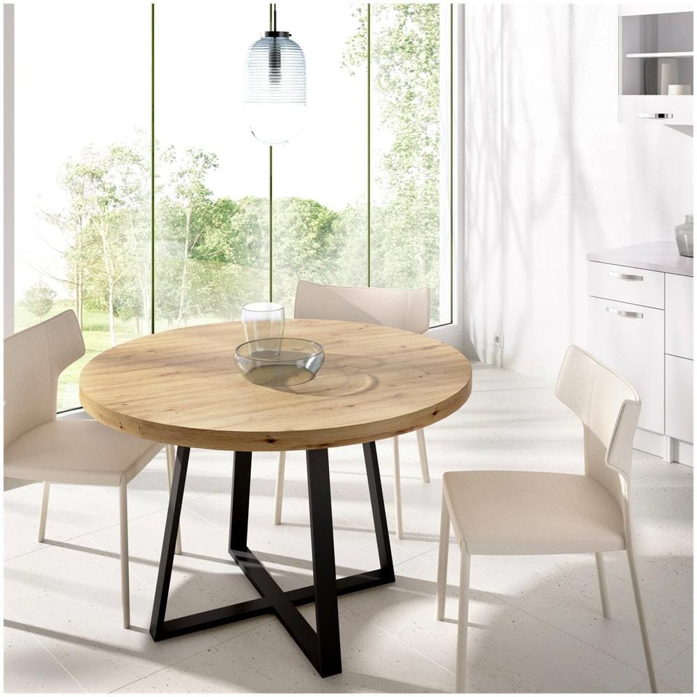 Tavolo Fisso Carone, Tavolo Da Pranzo Multiuso, Tavolo Rotondo Da Cucina O Sala Da Pranzo, 120x120h75 Cm, Rovere Nodi - Foto 1