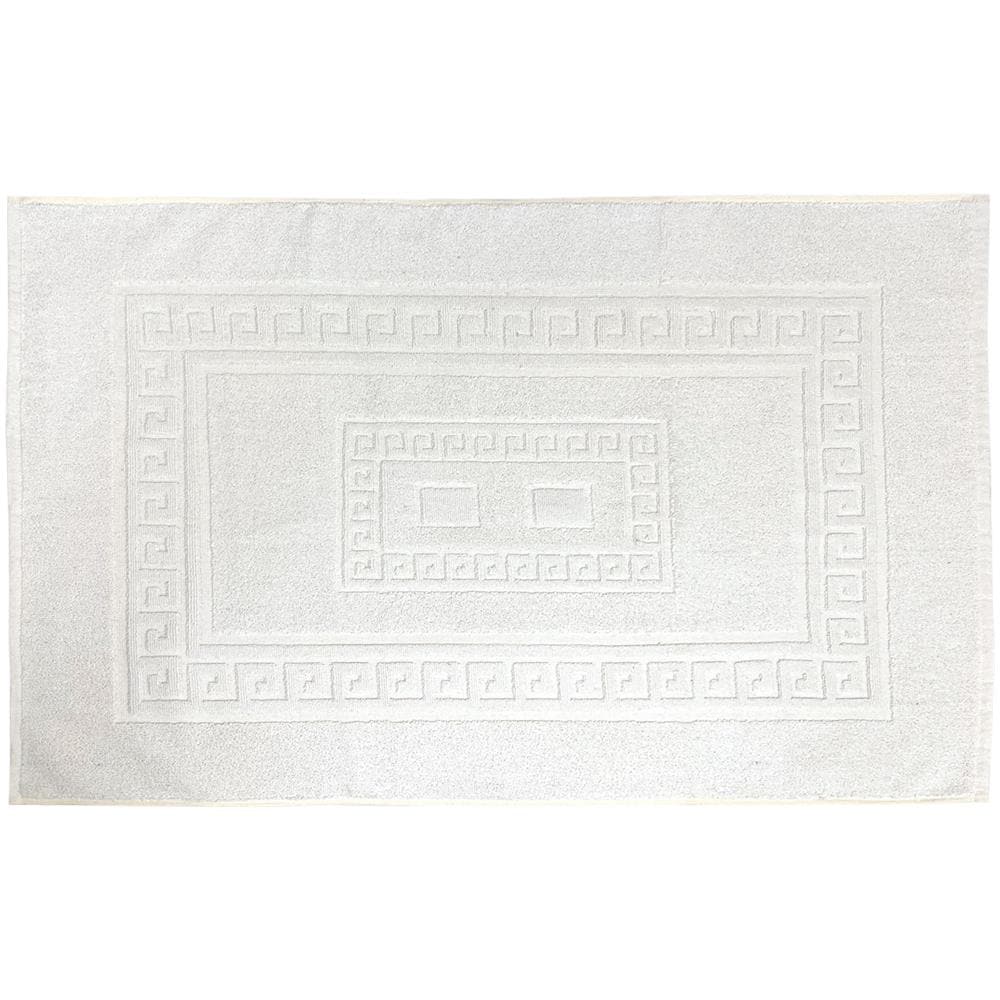 Tappeto Bagno Doccia Spugna Tinta Unita Torino Tappetino Super Assorbente In Cotone Pelo Corto Con Greca 60x120 Bianco - Foto 1