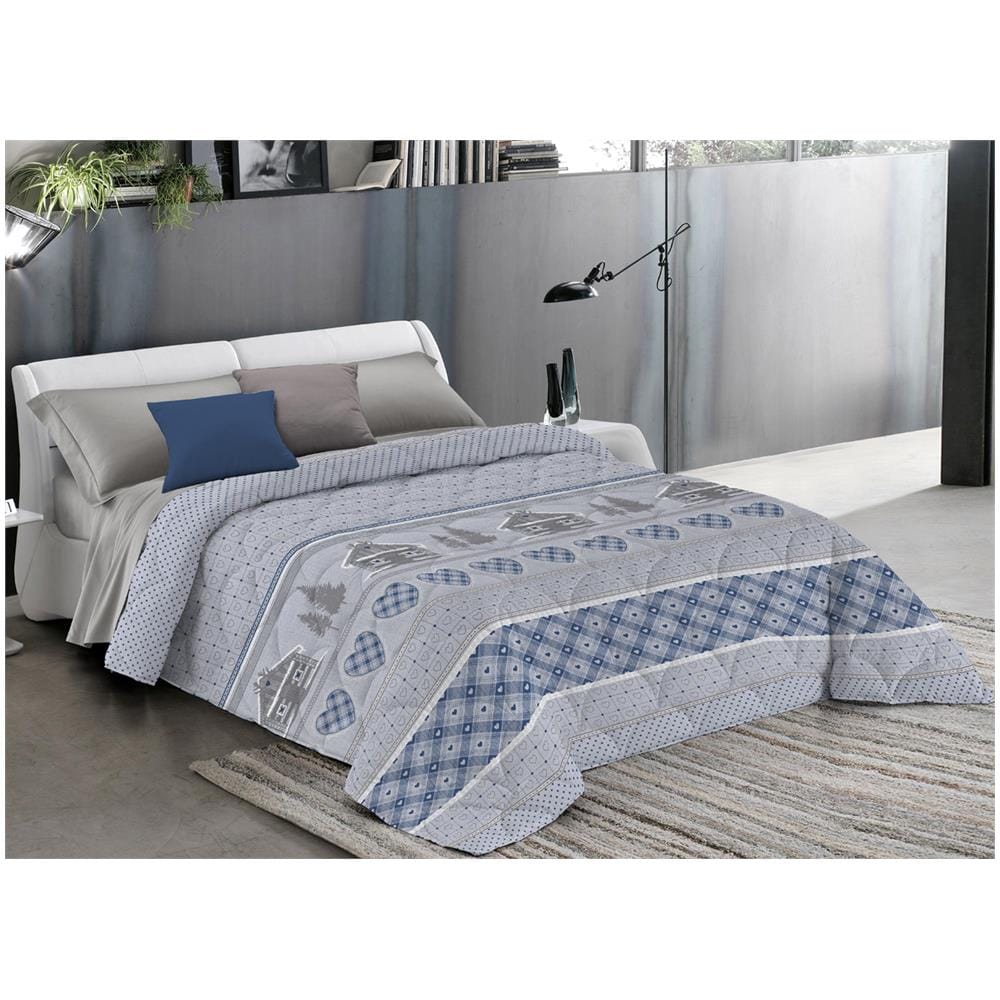 Trapunta Piumone Invernale Linea Pensieri Delicati Disegno Chalet Singolo Blu - Foto 1