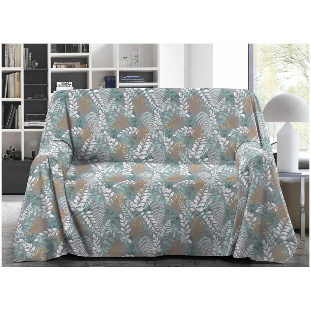 Telo Arredo Granfoulard Copritutto Salvadivano 100% Cotone Disegno Foglie Matrimoniale Foglie - Foto 1