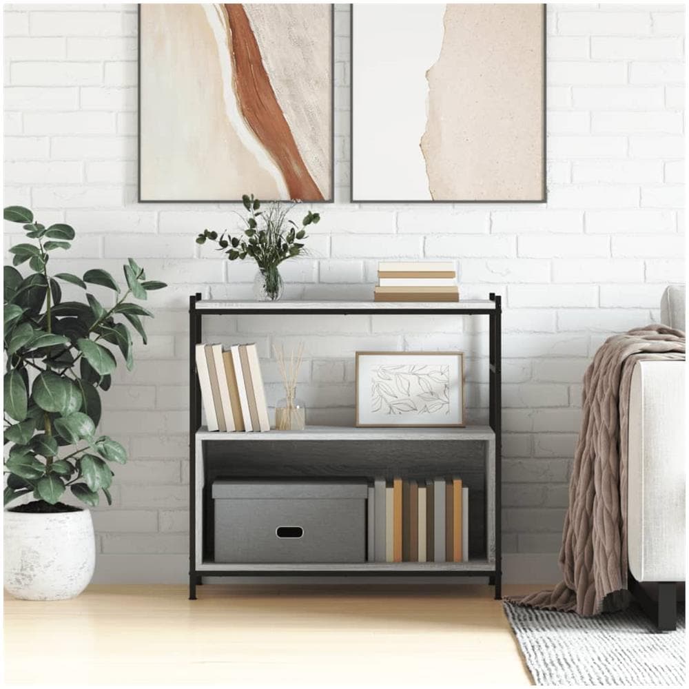 Libreria Grigio Sonoma 80x30x78,5 Cm Legno Multistrato E Ferro - Foto 1