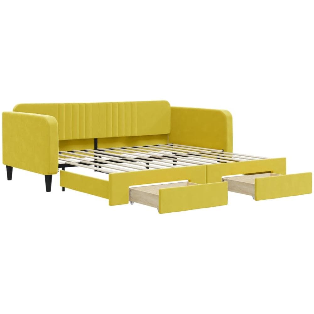 Divano Letto Estraibile Con Cassetti Giallo 100x200cm Velluto - Foto 1