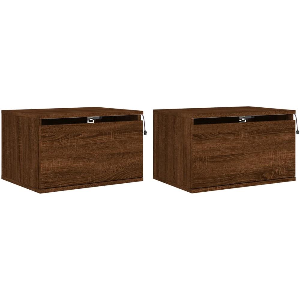 Comodini A Parete Con Luci Led 2 Pz Rovere Marrone - Foto 2