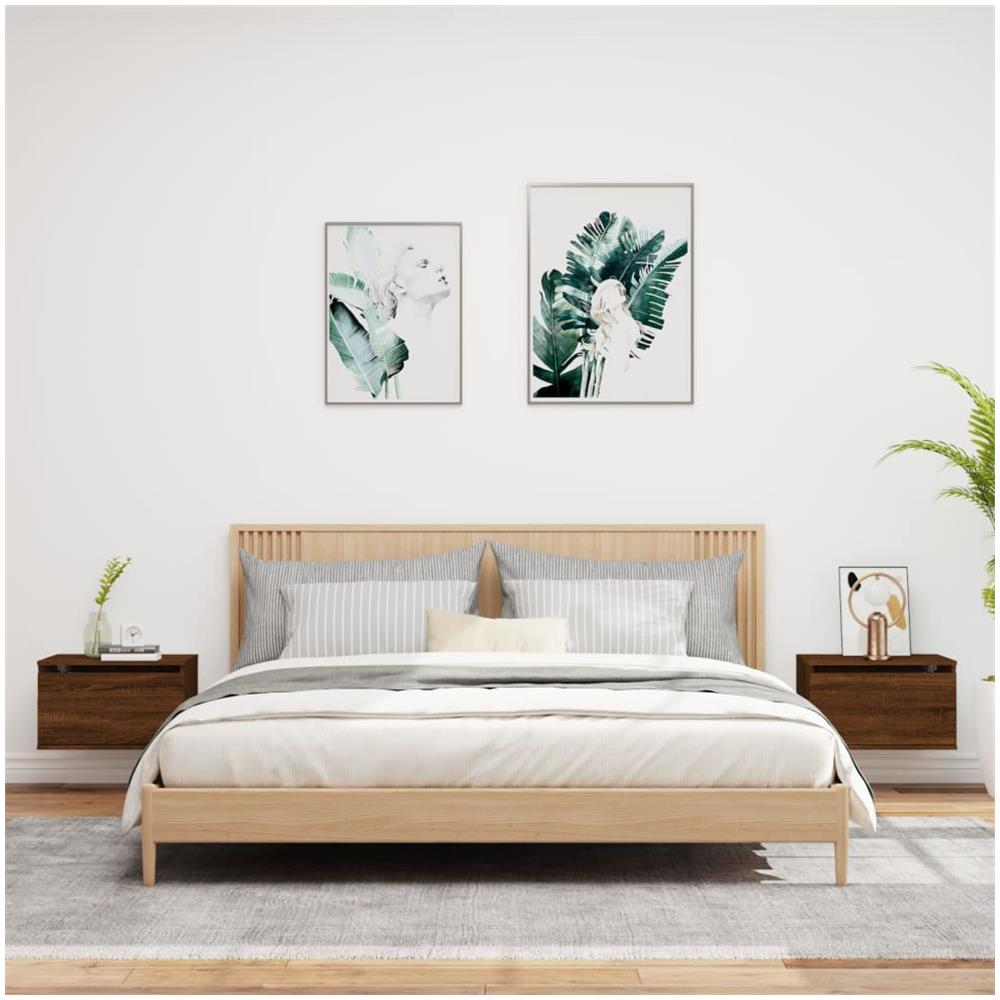 Comodini A Parete Con Luci Led 2 Pz Rovere Marrone - Foto 3