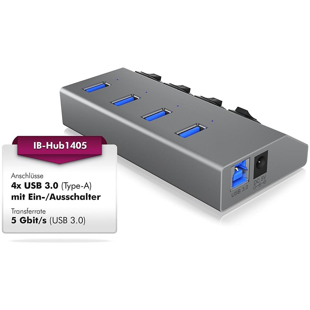 Hub USB 3.0 Tipo A con Case in Alluminio e 4 Porte Colore Antracite - Foto 1