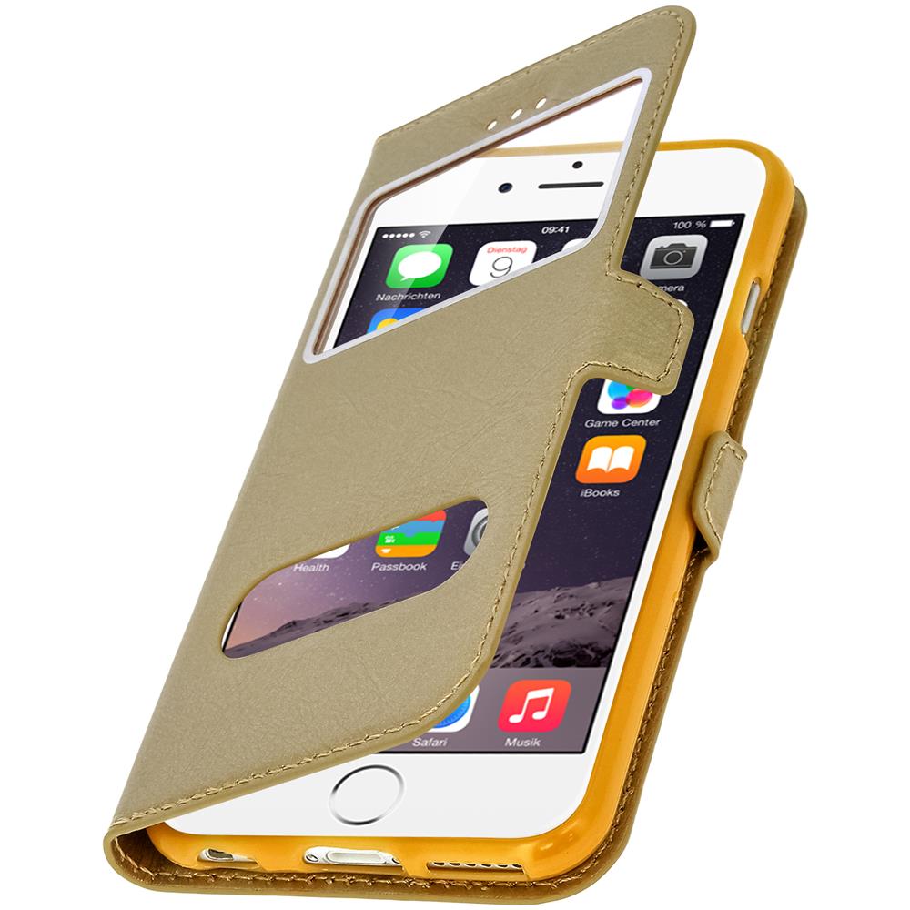 Custodia Iphone 6 / 6s Sportellino 2xfinestre Cover Silicone Oro - Foto 2