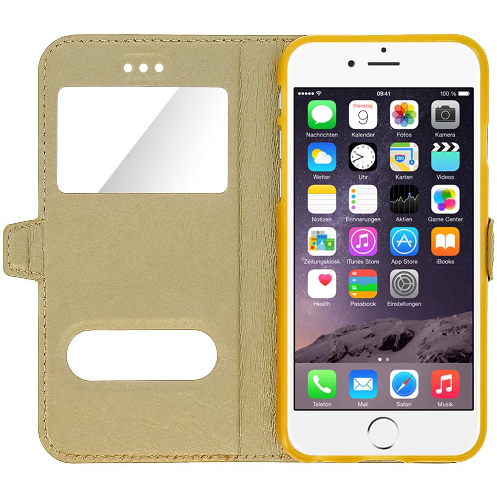 Custodia Iphone 6 / 6s Sportellino 2xfinestre Cover Silicone Oro - Foto 10
