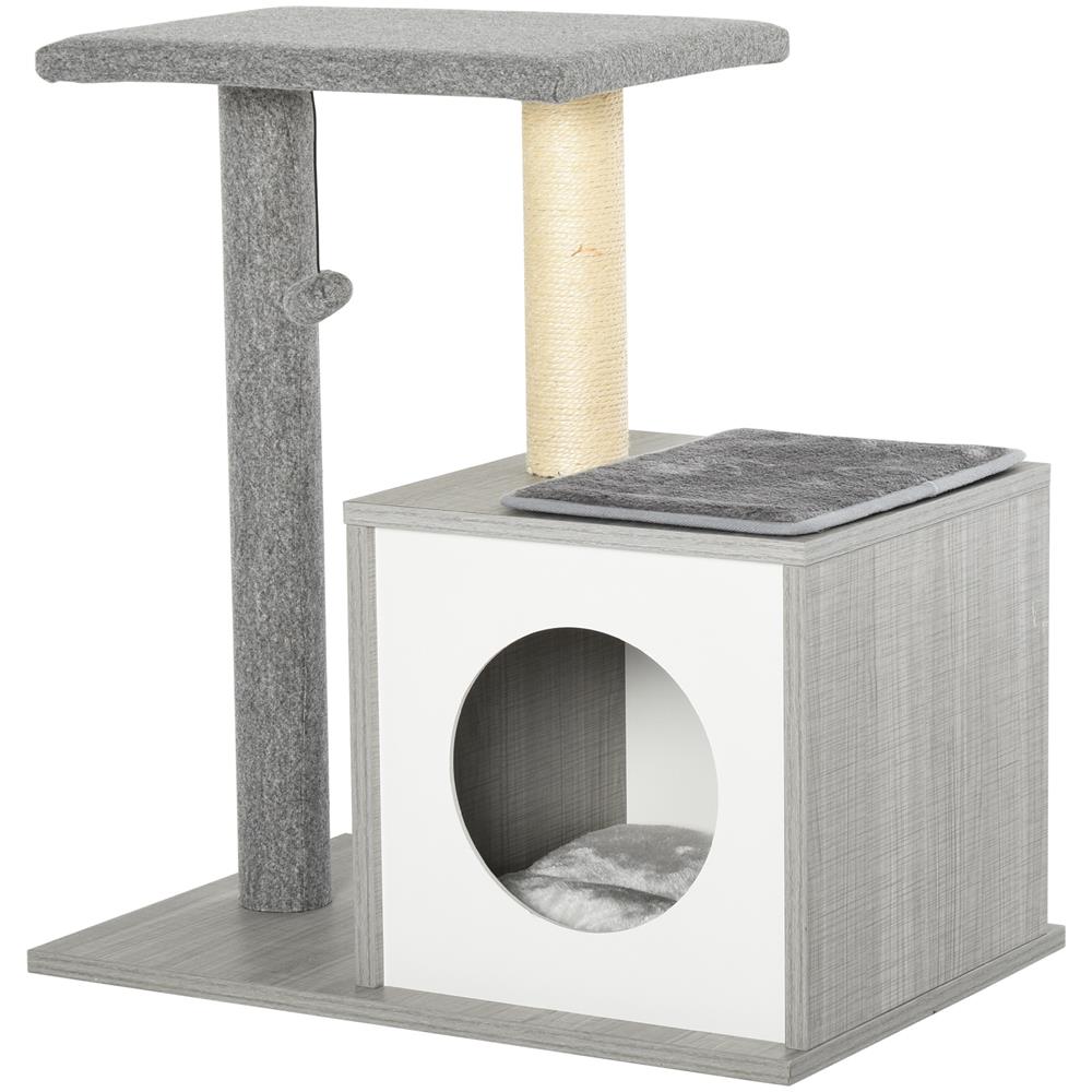 Albero Tiragraffi Per Gatti Con Cuccia E Colonna In Corda Sisal Grigio 59x39x62cm - Foto 2