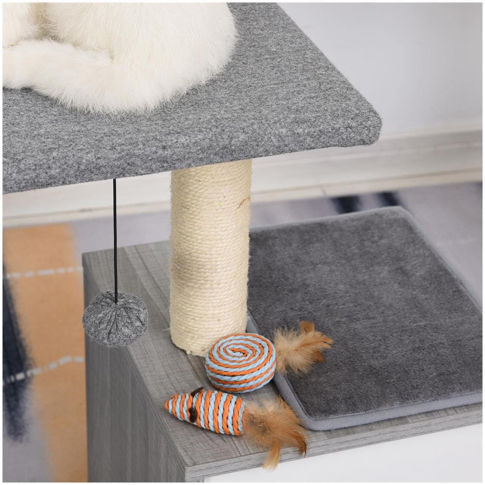 Albero Tiragraffi Per Gatti Con Cuccia E Colonna In Corda Sisal Grigio 59x39x62cm - Foto 8