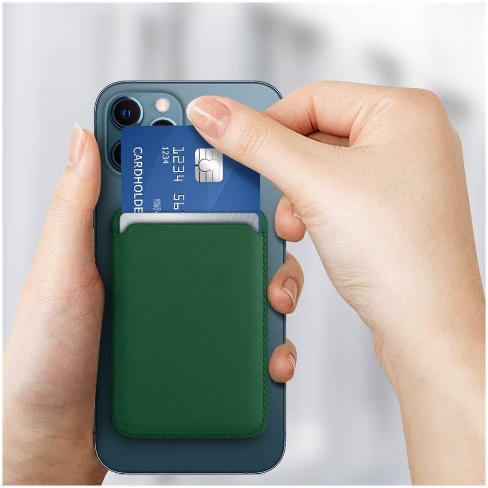 Portacarte Magsafe Iphone 12 Rivestimento In Cuoio Fissaggio Magnetico Verde - Foto 2