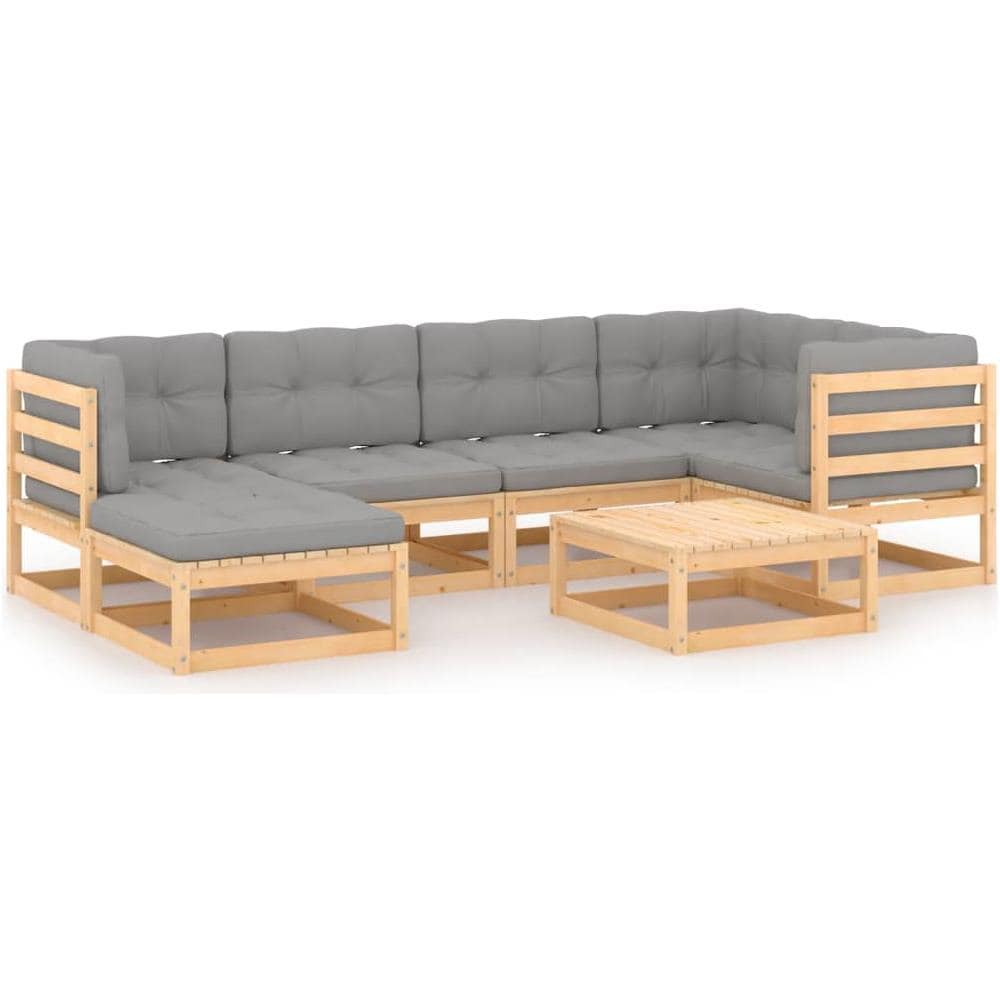 Set Salotto Giardino 7 pz Cuscini Antracite Legno Massello Pino - Foto 1