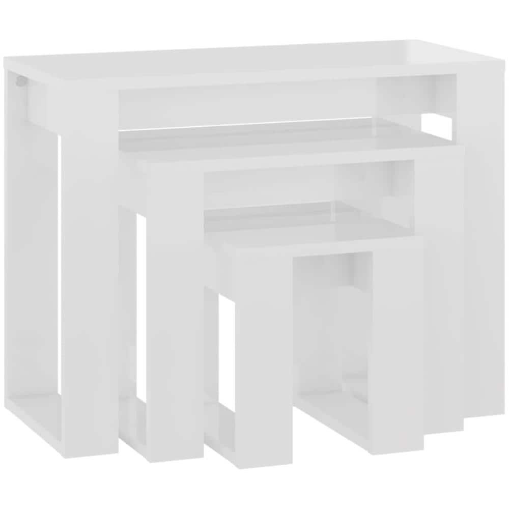 Tavolini Impilabili 3 pz Bianco Lucido in Legno Multistrato - Foto 2