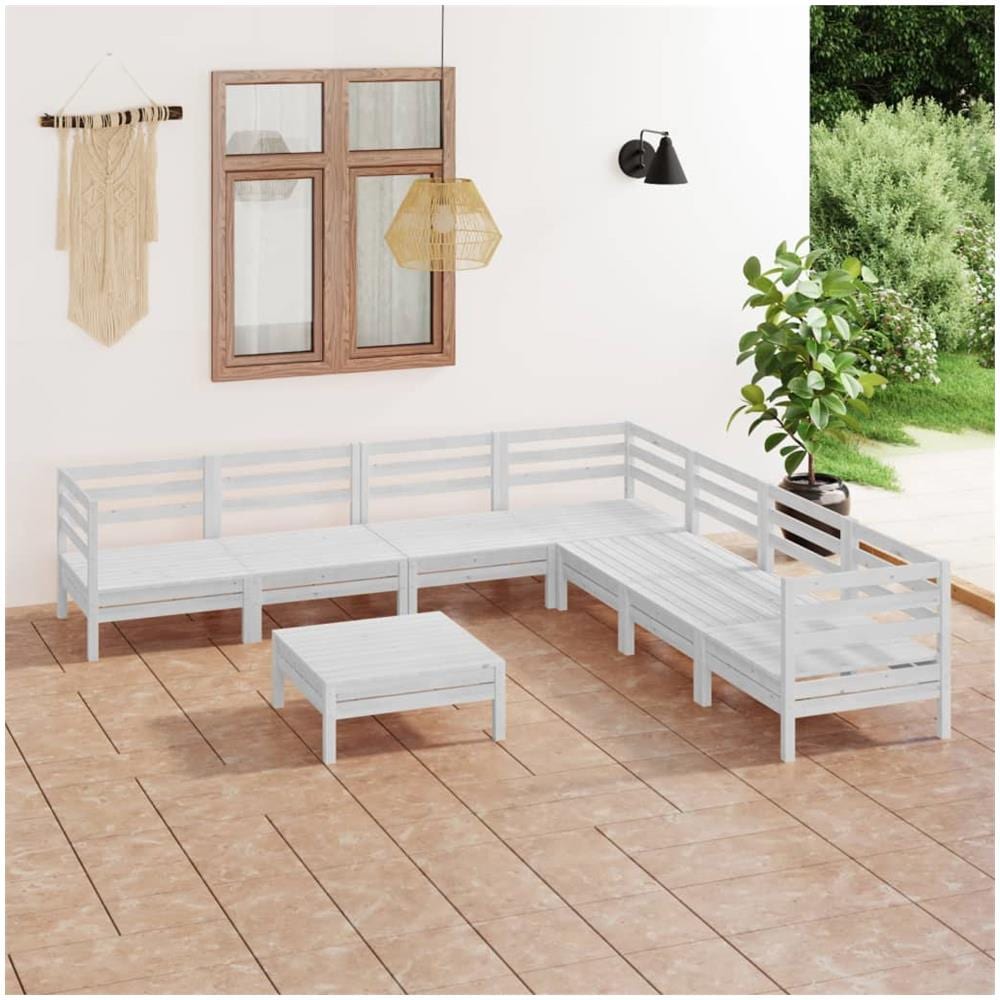 Set Divani Da Giardino 8 Pz In Legno Massello Di Pino Bianco - Foto 1
