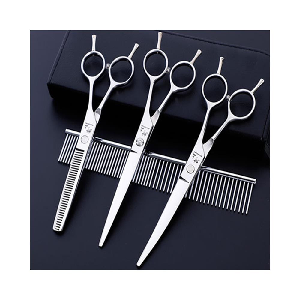 Set Forbici Per Cani Con Forbici Rifilatrici Forbici Sfoltitrici Forbici Curve E Pettine D'argento - Foto 1