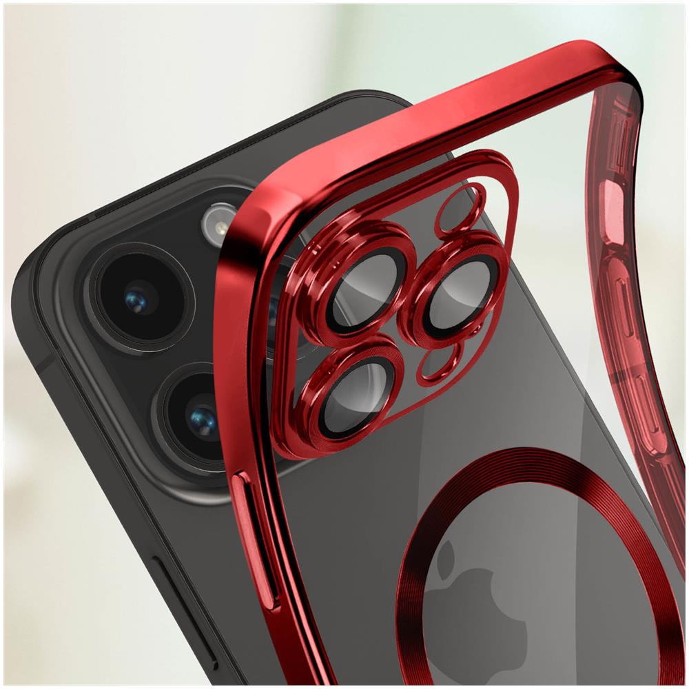 Cover Magsafe Per Iphone 14 Pro Silicone Protezione Fotocamera Bordo Rosso - Foto 2