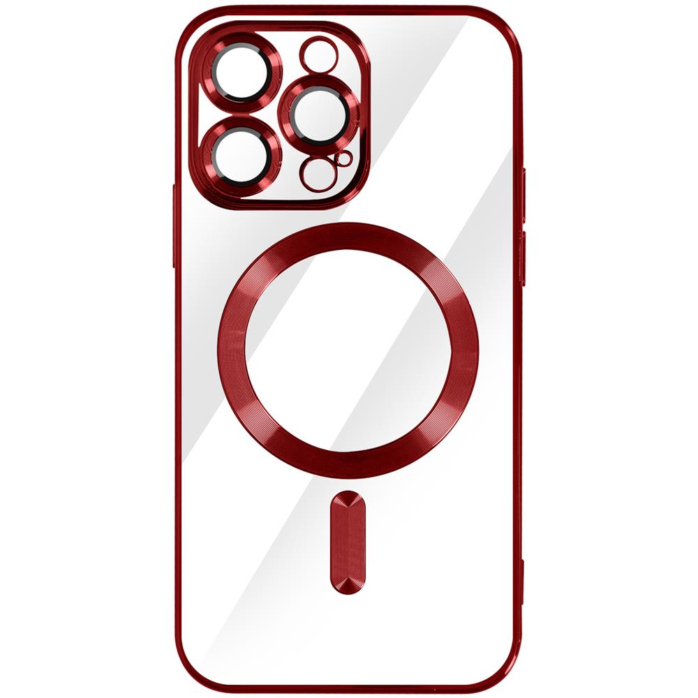 Cover Magsafe Per Iphone 14 Pro Silicone Protezione Fotocamera Bordo Rosso - Foto 1