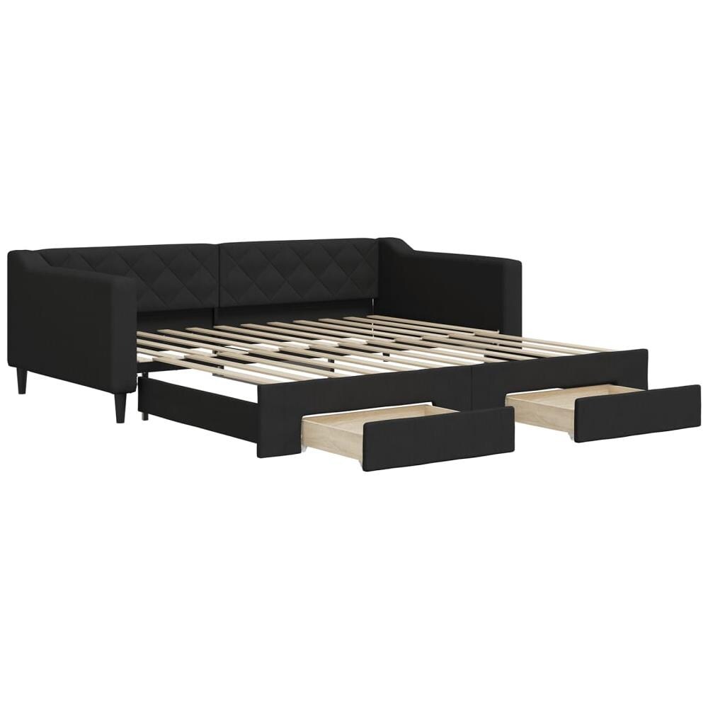 Divano Letto Estraibile Con Cassetti Nero 100x200 Cm In Tessuto - Foto 1