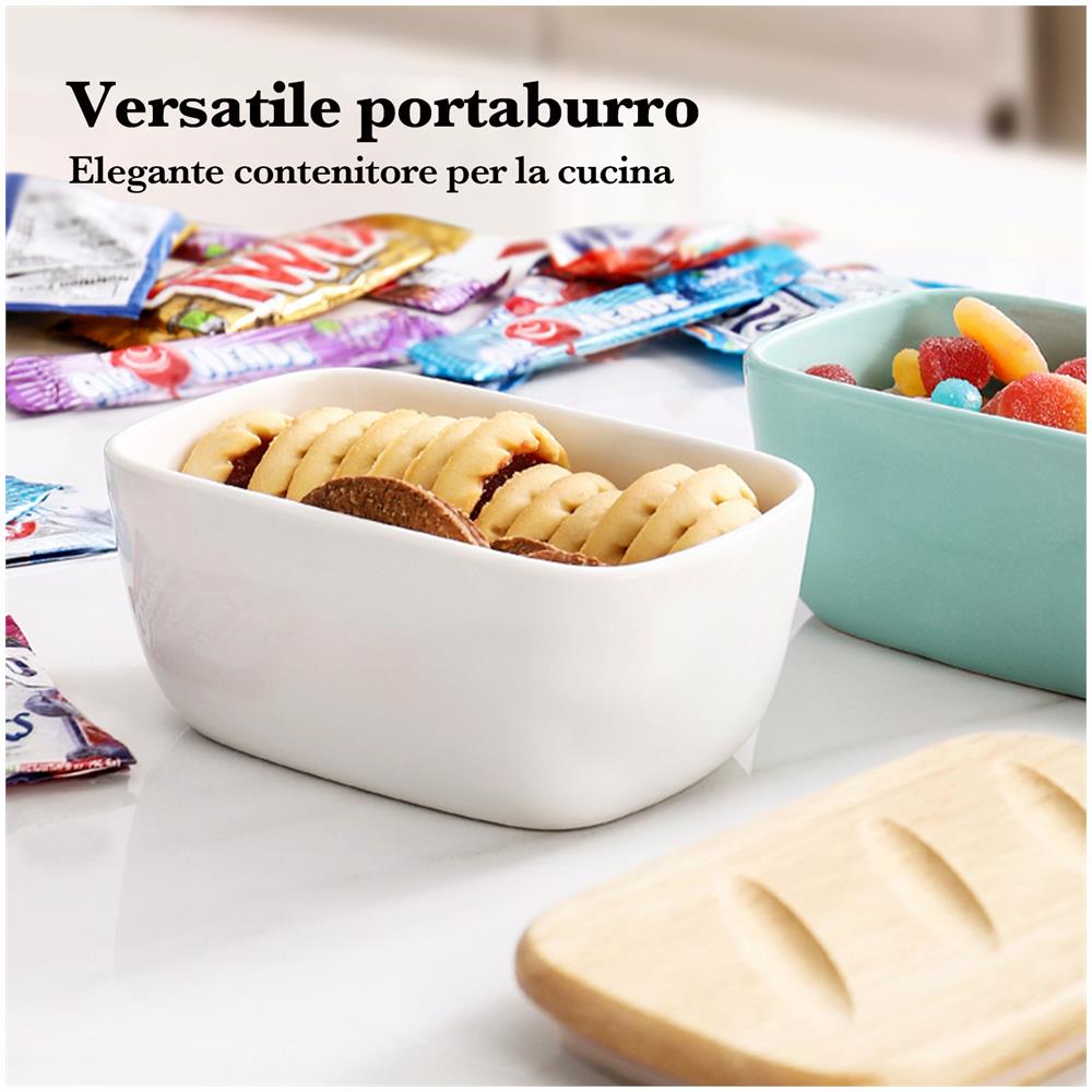 Portaburro Ceramica Extra Large con Coperchio Legno, Ermetico per Frigo o Piano, Freezer Safe, Bianco - Foto 7