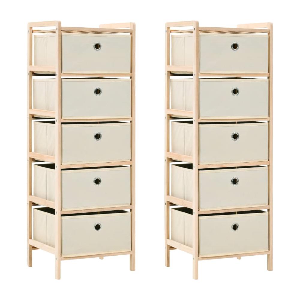 Armadietti 2 Pz Con 5 Cesti In Tessuto E Legno Di Cedro Beige - Foto 1
