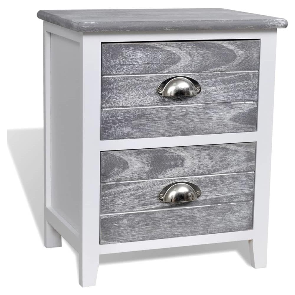 Comodino Grigio E Bianco 38x28x45 Cm In Legno Di Paulownia - Foto 2