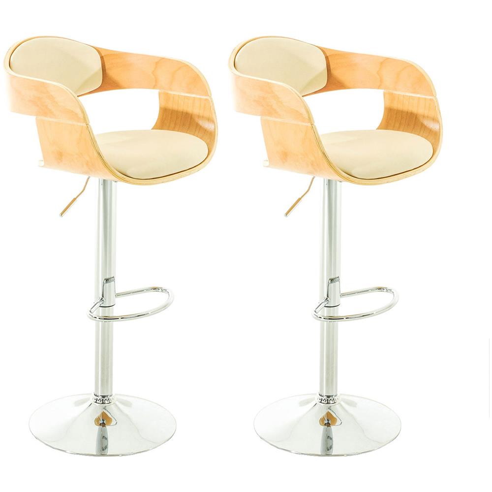 Set 2 Sgabelli rétro Kingston con Braccioli I Sgabelli Bar Girevole 360° in Similpelle E Legno I Coppia Sgabelli Alti Bancone Regolabili 63-77 CM Natura / Crema - Foto 1
