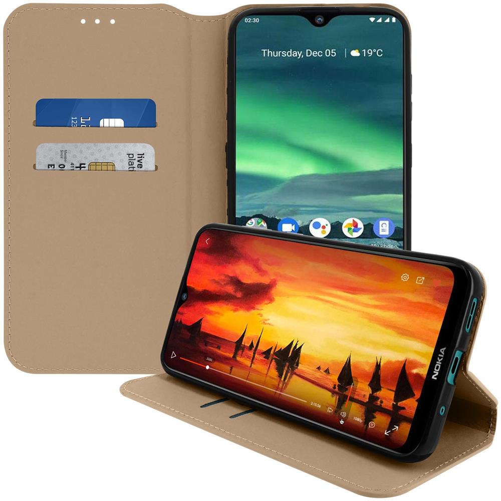 Custodia Nokia 2.3 Portacarte Funzione Supporto Similpelle Liscia Oro - Foto 2
