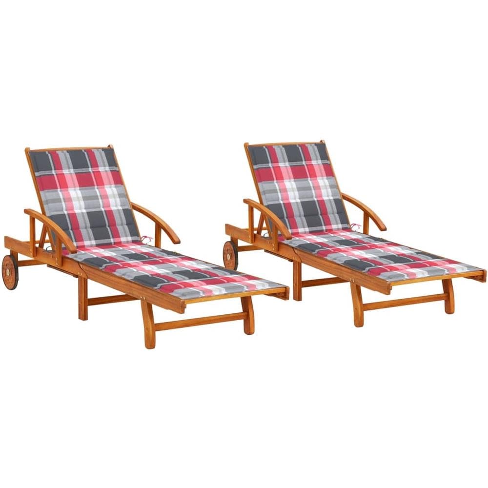 Sdraio 2 pz con Cuscini in Legno Massello di Acacia - Foto 1