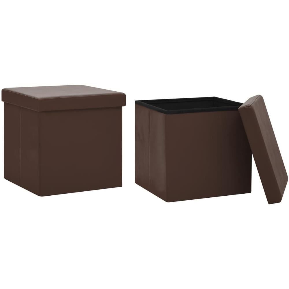 Sgabelli Con Contenitore Pieghevoli 2 Pz Marroni In Pvc - Foto 2
