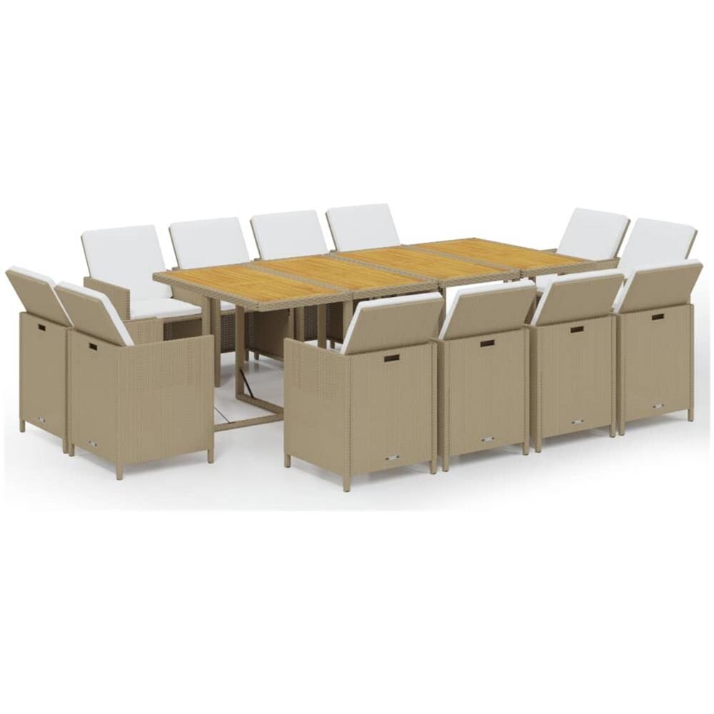 Set Da Pranzo Per Giardino 13pz Con Cuscini In Polyrattan Beige - Foto 1