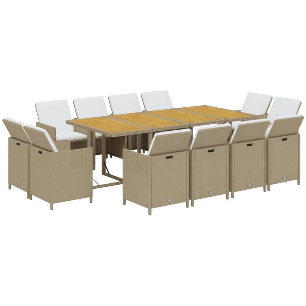 Set Da Pranzo Per Giardino 13pz Con Cuscini In Polyrattan Beige - Foto 2