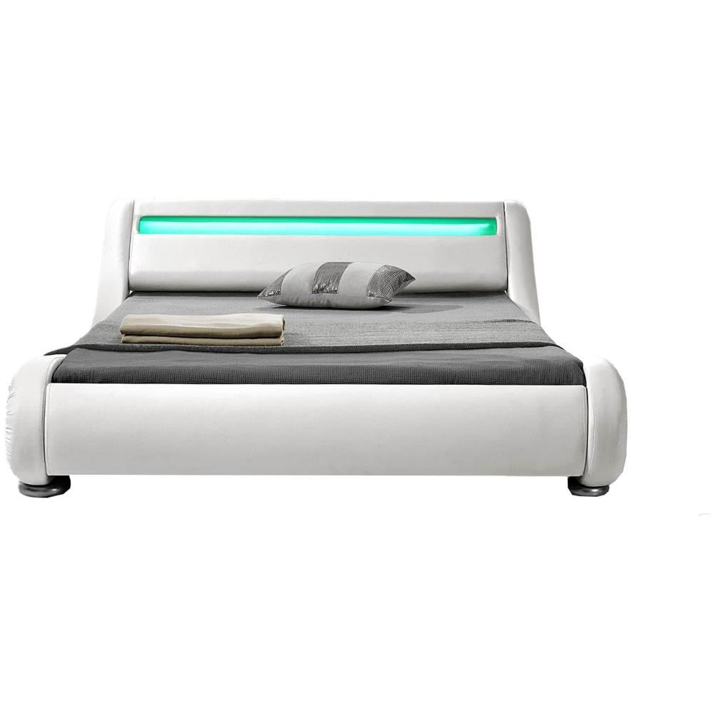 Seattle Struttura Letto In Similpelle Bianca Con Led 160x200 Cm - Foto 4