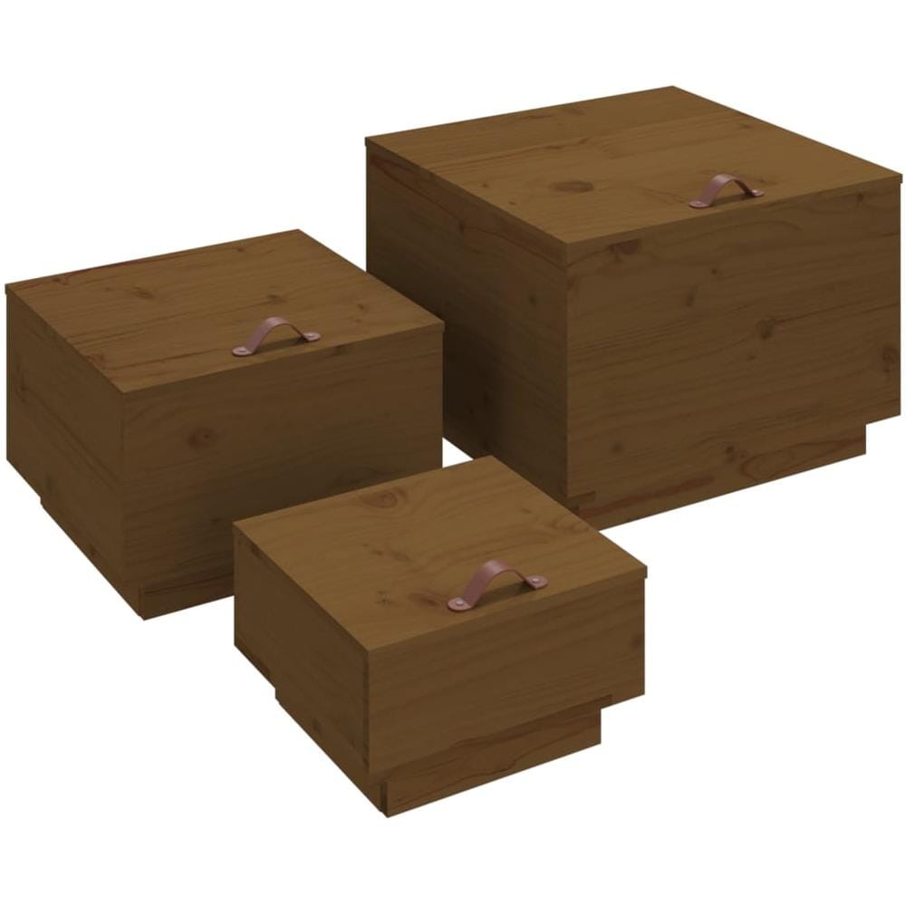 Contenitori Portaoggetti Coperchi 3pz Miele Legno Massello Pino - Foto 2