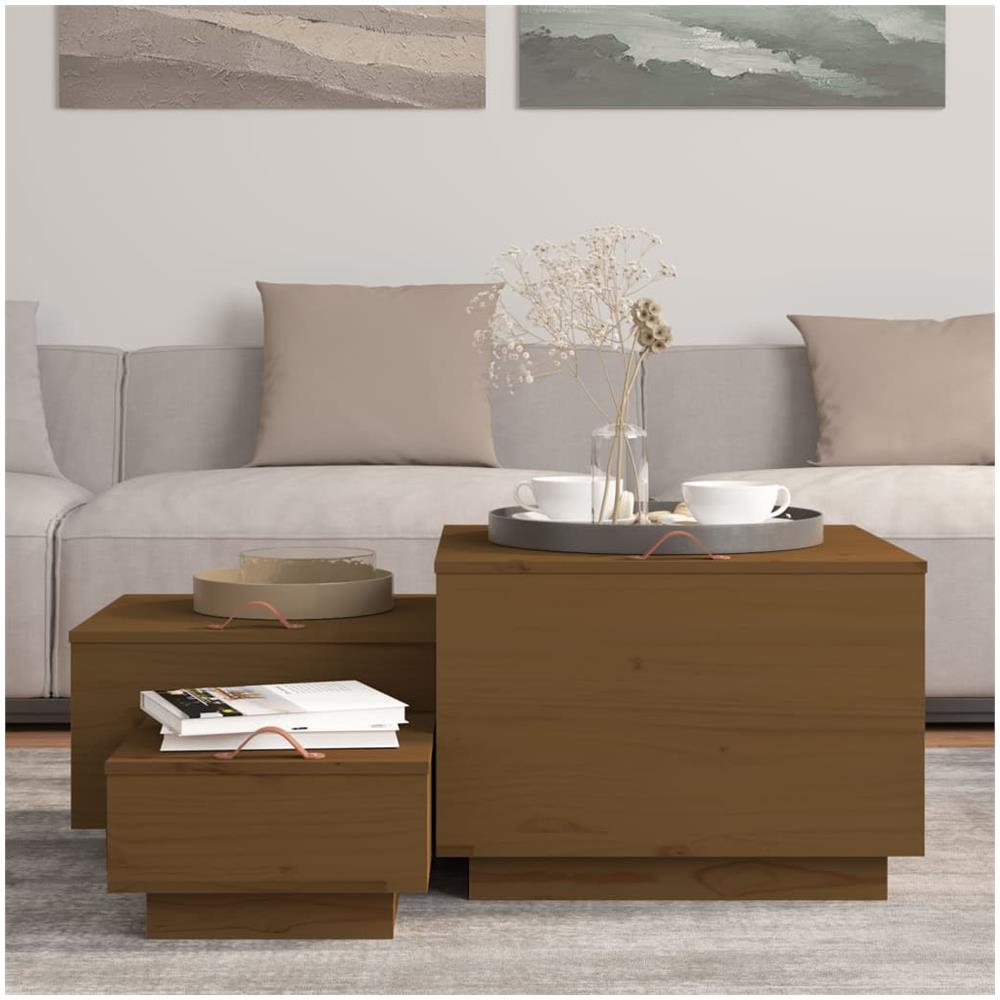 Contenitori Portaoggetti Coperchi 3pz Miele Legno Massello Pino - Foto 3