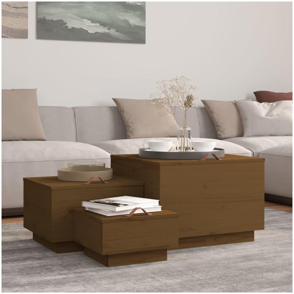 Contenitori Portaoggetti Coperchi 3pz Miele Legno Massello Pino - Foto 1