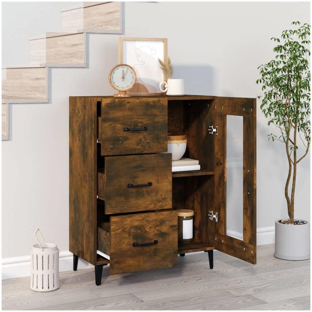 Credenza Rovere Fumo 69,5x34x90 Cm In Legno Multistrato - Foto 3